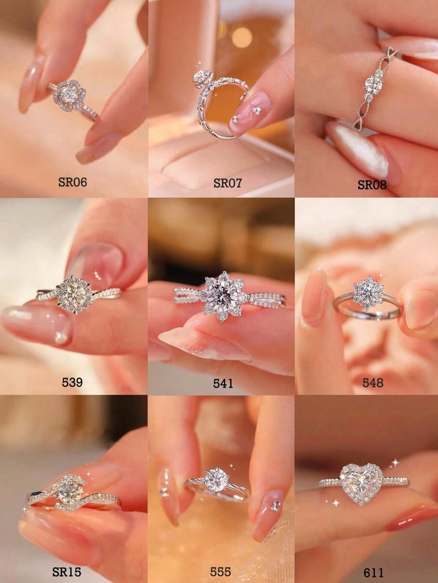 Luxury European & American S925 Sterling Silver Wedding Ring For Engagement, Dating Party, Daily Wear, New Bride Jewelry, Women, Random Boxed Style - Silver - View 1