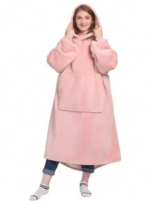 1 Pcs Sherpa Wearable Blanket Hoodie, Oversized Sherpa Fleece Sweatshirt Blanket With Giant Hood Pocket And Sleeves For Adult, Warm & Cozy Blanket Gifts For Women - 粉色 - 查看 1
