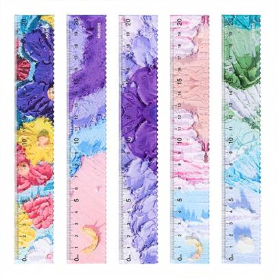 20 厘米尺子，油画风格尺子，直尺测量工具，适用于学生、学校和办公室