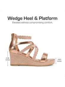 Girls Wedge Sandals Summer Flatform Open Toe Platform Sandals Cute Elegant For Big Kids And Teenager - 香檳金蔥 - 查看 8