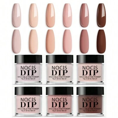 Dipppulver, 6 st. set med nagellack, dipppulver för alla årstider, hudtoner, brunt, neutralt nagellack, dipppulver för 3D akrylnagelkonst, nagel carving, fransk nagelförlängning, presenter till kvinnor, akrylpressnaglar