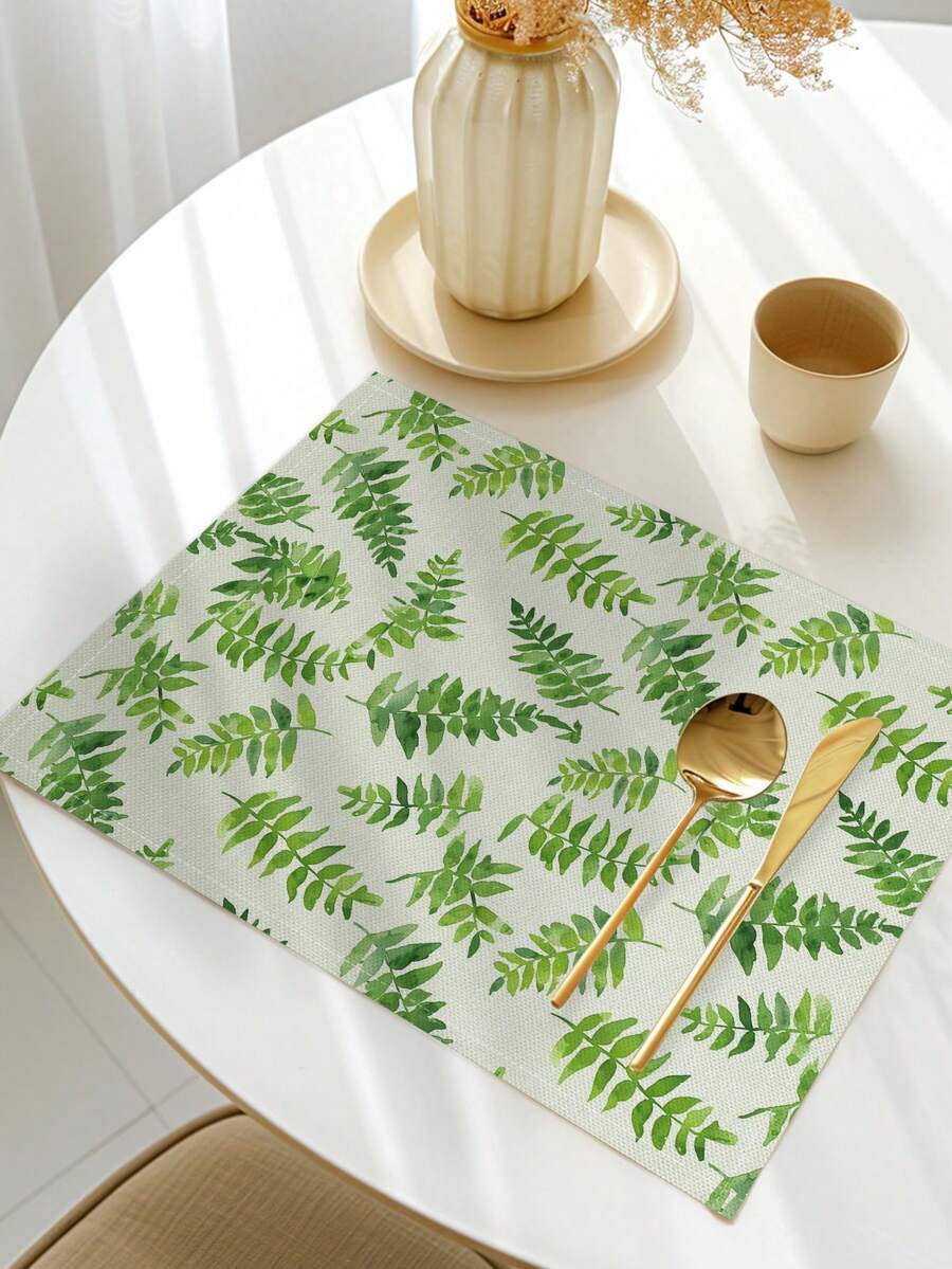4pcs/Set Leaf & Grass Pattern Placemats, Modern Polyester Fabric Dining Table Decor Mats For Kitchen & Dining Room - Multicolor - View 1