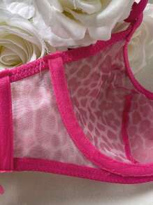 Conjunto de lencería sexy de mujer con estampado de leopardo y rayas, transparente y romántico, ideal para salir de fiesta - Rosa Fucsia - Ver 11