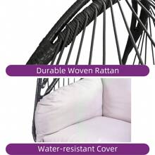 Hanging Egg Chair, Indoor Outdoor Swing Egg Chair Without Stand, Wicker Hammock Chair Swing With Cushion & Hanging Chain, Hanging Lounge Chair For Patio Backyard Balcony Garden Bedroom For Halloween Christmas Gift - Màu vàng - Xem 4