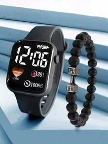 2入組兒童卡通方形數位手錶，數位顯示運動手環 - 黑色 - 查看 5