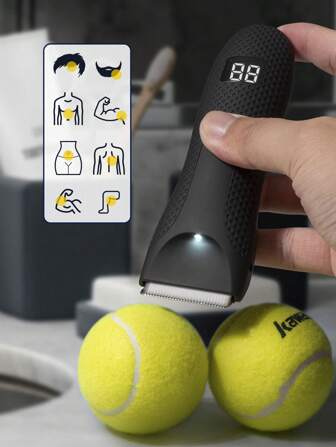 Body & Manscaping Trimmer For Men, Beard Face, Hair, Body And Intimate Hair Trimmer,  Replaceable Ceramic Blade Heads & USB Recharge Dock, Male Hygiene Razor,Trimmer For Displaying Battery Level.2024 New Body Shaver Groomer,  Gifts For Lovers.