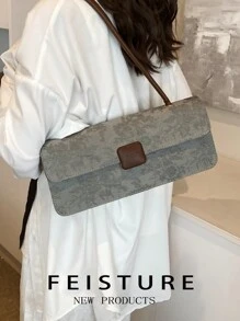1 件女士刺绣腋下法式长棍面包包，购物、约会、女士礼物的单肩包，适合女大学生、初学者和办公室女士，非常适合办公室、校园、工作、通勤 - 灰色 - 查看 7