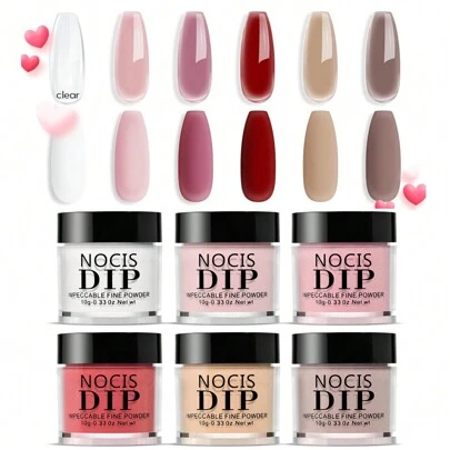 Dipping Powder, 6 Colors Dipping Nail Powder Clear Pastel Pink Nude Red Brown Nail Dipping Powder For Easter Nail Art 3D Nail Carving French Nail Extension, Gifts For Women Acrylic Press On Nails