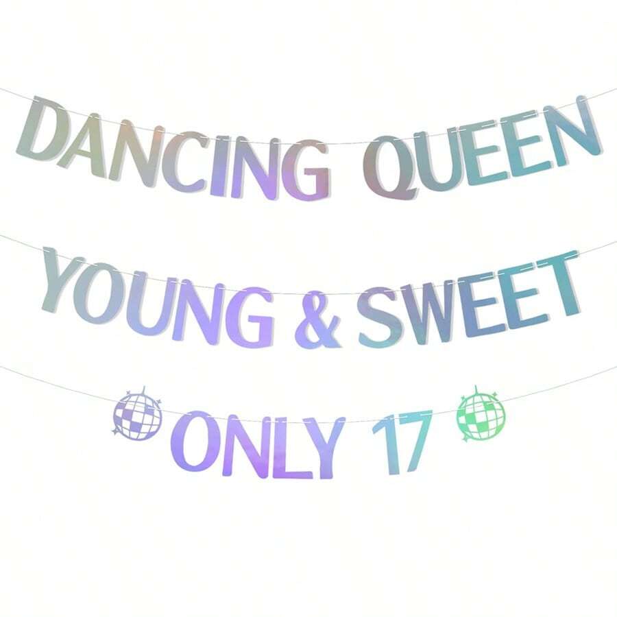 1 件 Young&Sweet Only 17 横幅，17 岁生日快乐派对装饰，舞蹈女王 17 岁生日派对装饰全息图案，圣诞节 - 1pc - 查看 1