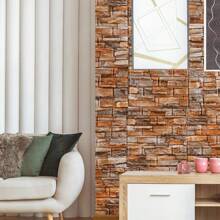 FXLTSBL Wall Panels Self-Adhesive 10 Pieces 3D 35 X 35 Cm Brick Wallpaper Stone Look Wall Sticker Waterproof Wall Wallpaper For Kitchen Bedroom Bathroom Living Room - 咖啡棕 - 查看 3