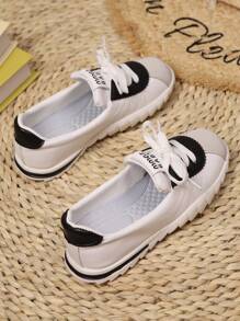 Giày thể thao cổ điển có dây buộc mũi tròn dành cho trẻ em hàng ngày, thể thao, ngoài trời, mùa thu và mùa hè - trắng - Xem 5