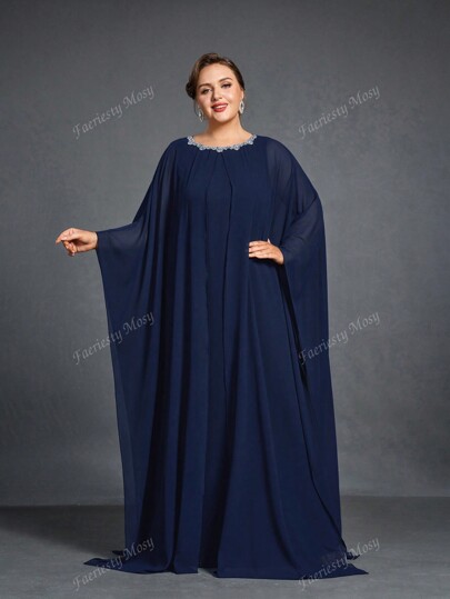 Plus Elegant Chiffon Bridal Mother Gown With Loose Fit & Delicate Embroidery - Perfect For Weddings, Evening Parties & Red Carpet Events