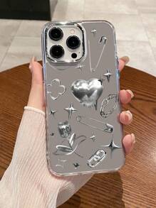 Silver Y2k 1pc Metal Phone Case Compatible With IPhone 11/12/13/14 Pro Max - Multicolor - View 2