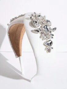 1pc Luxurious Gem Decor Black Headband, Minimalist Elegant Hair Hoop Halloween - White - View 1