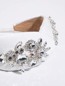 1pc Luxurious Gem Decor Black Headband, Minimalist Elegant Hair Hoop Halloween - White - View 2