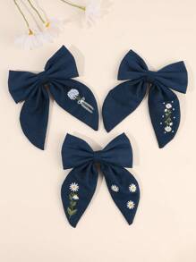 1 chiếc nơ cài tóc thủy thủ màu xanh nước biển cho bé gái, kẹp tóc cá sấu thêu hoa cúc có đuôi, kẹp tóc nơ vải hoa cúc màu trơn, kẹp tóc nơ thêu hoa, kẹp tóc nơ hoa cúc thanh lịch, phụ kiện tóc thời trang cho nữ - Màu xanh hải quân - Xem 12