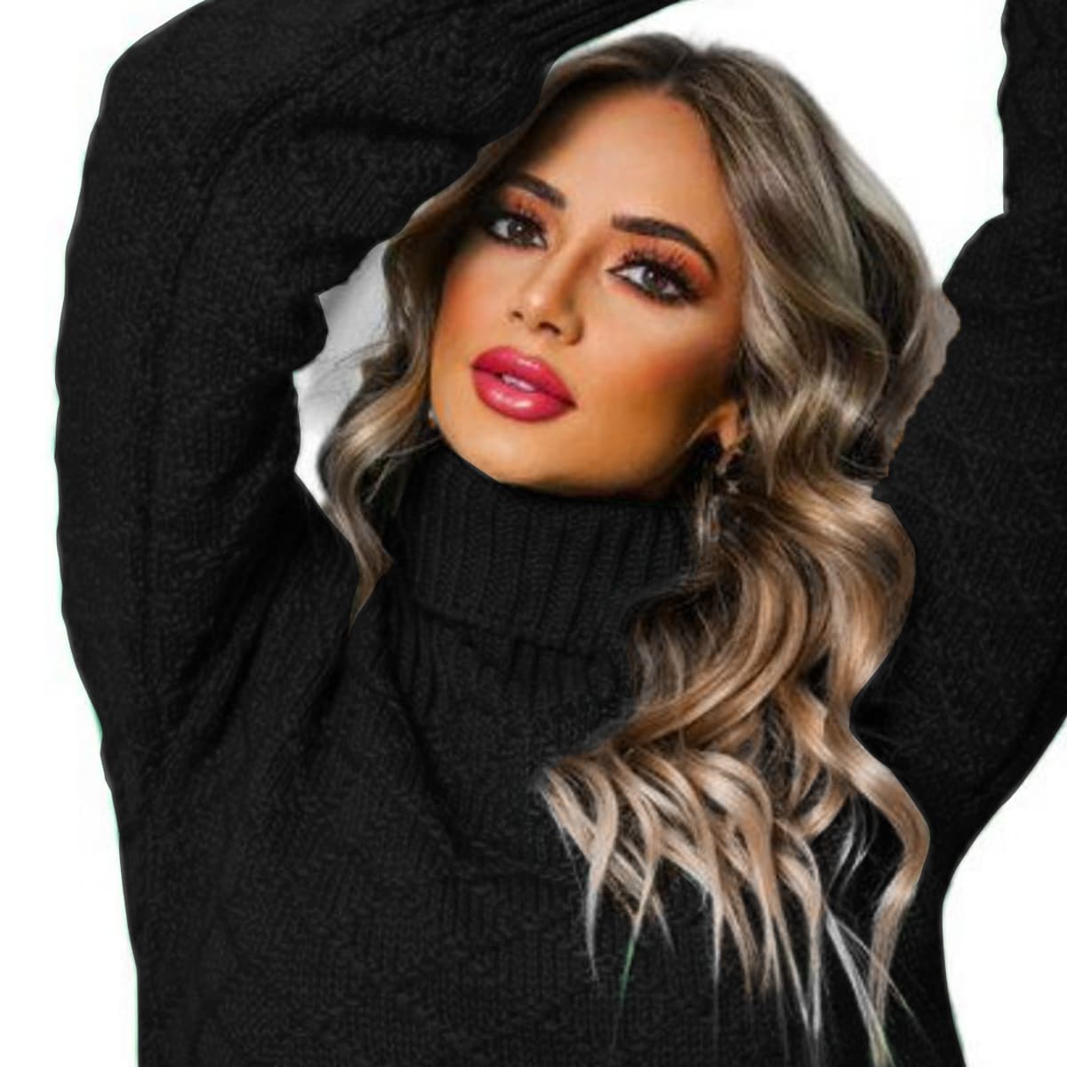 Women's Beehive Stitch High Neck Knitting Winter Blouse - 黑色 - 查看 1