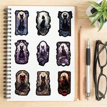 50 张神秘猫主题涂鸦贴纸，可爱卡通猫图案乙烯基防水贴纸，适用于水瓶、笔记本电脑、手机、滑板、吉他、行李箱、剪贴簿、头盔、自行车、摩托车、汽车、儿童、青少年、成人礼物 - 軍綠色 - 查看 8