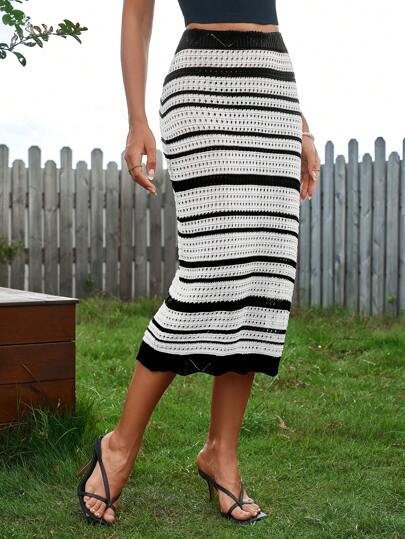 PARTHEA Gonna aderente in maglia a contrasto tagliata