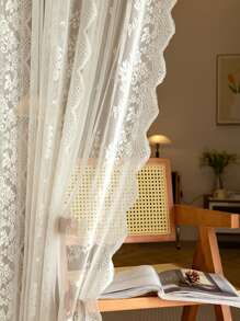 1 件花卉刺绣蕾丝浪漫甜美饰边单片白色窗帘现代涤纶编织奢华日常杆袋适用于客厅窗帘和卧室窗帘，公主风格窗帘 Cortina 房间家居装饰婚礼波西米亚风窗帘 - 白色 - 查看 9