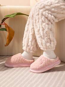 Chinelos Slip-On Femininos, Forrados de Pelúcia para Uso Doméstico Quente, Antiderrapante, Sola Grossa, Fechados, Outono Inverno, Sapatos Peludos