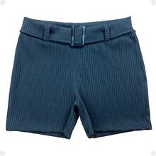 Ribbed Shorts With Fake Belt For Adult Women - màu đen - Xem 1