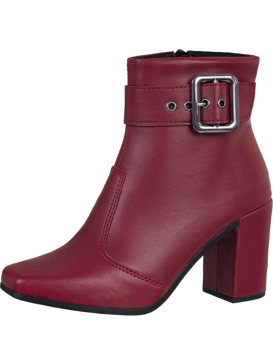 Square Toe Boot High Heel Buckle Comfortable Fashion GiGiL - 紅色 - 查看 1