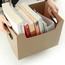 1 件大容量加厚塑料棕色卡其色可折叠收纳篮带盖办公文件衣物玩具收纳篮储物盒 - 卡其色 - 查看 4