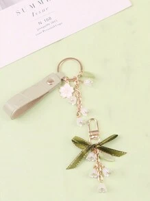 风铃草吊坠钥匙扣,白色铃兰链条钥匙扣,包包装饰,男女通用日式绿色风格清新简约纹理绿色皮绳,汽车钥匙挂件摆件可作为情人节、母亲节、教师节礼物 - 彩色 - 查看 6