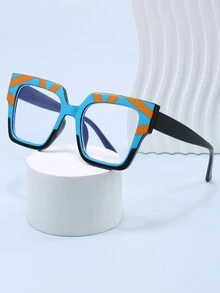 1pc Rectangular Large Frame Contrast Color Computer Glasses, Square Cateye Multi-Color Fashionable Eyeglasses For Women Glasses Accessories For Women - Clear - View 3