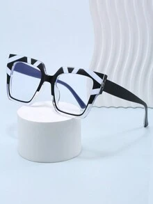 1pc Rectangular Large Frame Contrast Color Computer Glasses, Square Cateye Multi-Color Fashionable Eyeglasses For Women Glasses Accessories For Women - Clear - View 2