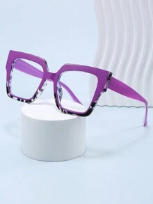 1pc Rectangular Large Frame Contrast Color Computer Glasses, Square Cateye Multi-Color Fashionable Eyeglasses For Women Glasses Accessories For Women - Clear - View 7