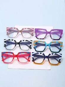 1pc Rectangular Large Frame Contrast Color Computer Glasses, Square Cateye Multi-Color Fashionable Eyeglasses For Women Glasses Accessories For Women - Clear - View 8