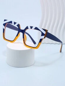 1pc Rectangular Large Frame Contrast Color Computer Glasses, Square Cateye Multi-Color Fashionable Eyeglasses For Women Glasses Accessories For Women - Clear - View 4