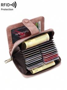Cartera pequeña segura con bloqueo - Gran capacidad con monedero vintage con cremallera y muñequera - Cartera multifunción con múltiples ranuras para tarjetas para hombres y mujeres Monedero con cremallera y estilo vintage hueco como regalo (Rosa)