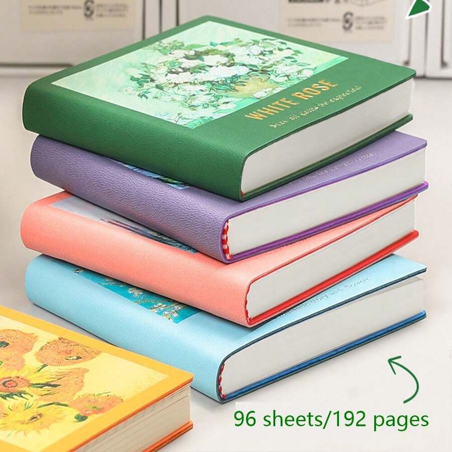 1pc Mini Square Oil Painting Notebook, Travel Diary, Stamp Collection Album, Blank Memo Pad, Portable Notepad Back To School - Multicolor - View 1