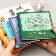 1pc Mini Square Oil Painting Notebook, Travel Diary, Stamp Collection Album, Blank Memo Pad, Portable Notepad Back To School - Multicolor - View 11
