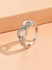 1pc Silver-Tone Alloy Rhinestone Bow Infinity Symbol Ring, Engagement Wedding Promise Ring For Men And Women - Silver - View 8