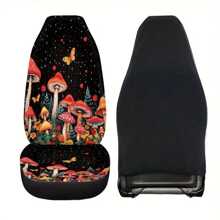 2pcs Aesthetic Starry Night Mushroom Printed Car Seat Covers, Universal Fit Car Seat Covers For Front Seats Only, Automotive Bucket Seat Cushion Pad