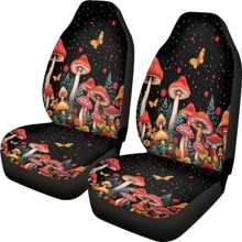 2pcs Aesthetic Starry Night Mushroom Printed Car Seat Covers, Universal Fit Car Seat Covers For Front Seats Only, Automotive Bucket Seat Cushion Pad