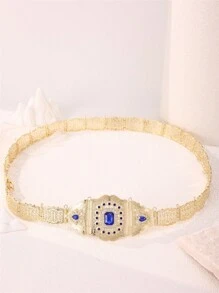 1pc Adjustable Length Moroccan Style Waist Chain, Women's Robe Metal Belt With Rectangular Rhinestone Inlay, Suitable For Wedding, Party, Festival, Ramadan Outfit Accessory - Waist Chain - View 7