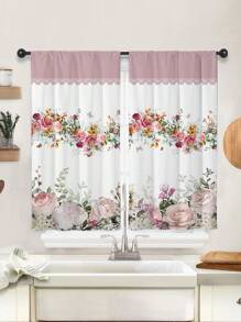 2 件多色花朵和蝴蝶数码印花窗帘，无孔窗帘，适用于卧室办公室厨房客厅书房家居装饰 - 彩色 - 查看 2