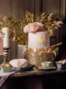 48pcs 3D Butterfly Wall Decor, Purple Butterfly Decorations, 3 Sizes 3 Styles Removable Butterfly Wall Stickers For Birthday Party, Cake Decorating, Room Decor - Gold - View 2