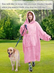1 Pcs Wearable Blanket Sweatshirt Gifts For Women And Men, Warm And Cozy Giant Blanket Hoodie, Thick Flannel Blanket With Sleeves And Giant Pocket - 亮粉紅色 - 查看 5