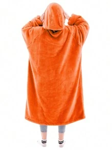 1 Pcs Wearable Blanket Sweatshirt Gifts For Women And Men, Warm And Cozy Giant Blanket Hoodie, Thick Flannel Blanket With Sleeves And Giant Pocket - 橘色 - 查看 2