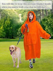 1 Pcs Wearable Blanket Sweatshirt Gifts For Women And Men, Warm And Cozy Giant Blanket Hoodie, Thick Flannel Blanket With Sleeves And Giant Pocket - 橘色 - 查看 5