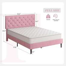 HOMBCK Upholstered  Bed Frame With Headboard, Linen Platform Bed  Frame With Wooden Slats Support,Twin/ Full/ Queen/ King,Pink/ White/ Blue/ Light Grey/ Dark Grey/ Black/ Cream - 粉色 - 查看 8