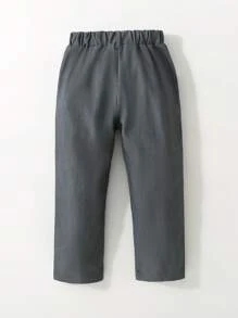 Young Boy Solid Casual Elastic Waist Long Pants, Spring & Autumn - Grey - View 2