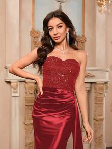 MASFEARS Off-Shoulder Slit Sleeveless Elegant Formal Evening Gown - Red - View 7