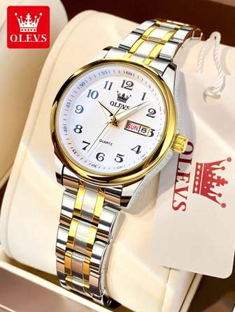  OLEVS 女士手表 时尚奢华女士石英表 优雅不锈钢手表 夜灯防水周日日期手表 女士正装手表